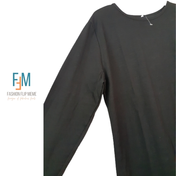 New! Long-Sleeve Side Ruched Round Crew Neck Bodycon Midi Dress - Picture 3 of 7